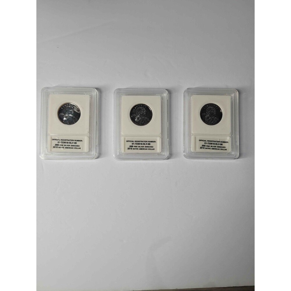 Lot of 3 - 2016 Native American Dollars .999 Fine Silver Enriched Encapsulated